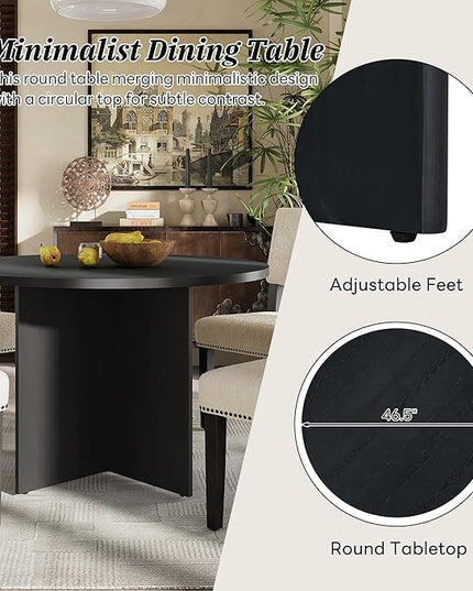 Modern Round Pedestal Kitchen 4 Upholstered Chairs, Rubber Wood, Easy Assembly, for Studio, Apartment, Small Places, Room, 5 Piece Dining Table Set, Black 3 - LeafyLoom