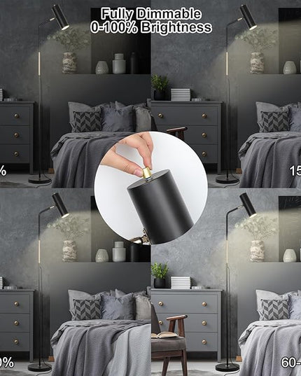 Floor Lamp, Industrial Floor Lamps for Living Rooms & Bedrooms - Rustic Farmhouse Reading Lamp Standing, Adjustable Metal Heads Indoor Task Lighting for Living Room Office Home Décor (Black-D01) - LeafyLoom