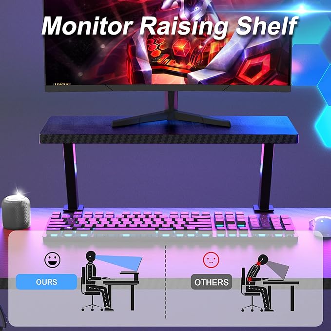 Mr IRONSTONE L Shaped Gaming Desk, Computer Corner Desk Carbon Fiber Surface for Home Office, Writing Study Desk with Laptop Stand, Easy to Assemble, Carbon Fiber, 51 Inch - LeafyLoom