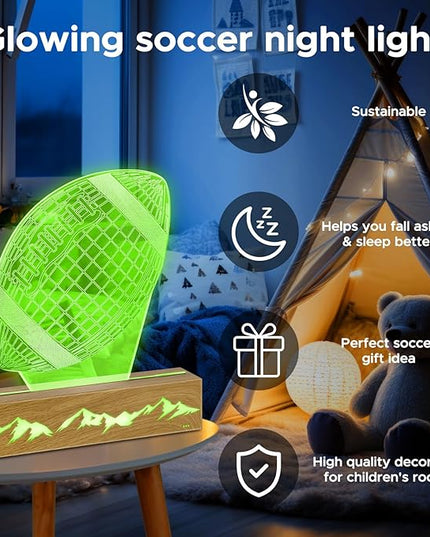 Kids Night Light Football 3D Optical Illusion Lamp with Remote Control 16 Colors Changing Football Birthday Valentine's Day Gift Idea for Sport Fan Boys Girls - LeafyLoom