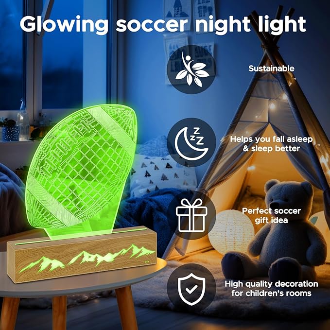 Kids Night Light Football 3D Optical Illusion Lamp with Remote Control 16 Colors Changing Football Birthday Valentine's Day Gift Idea for Sport Fan Boys Girls - LeafyLoom