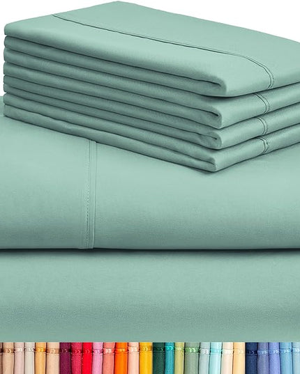 LuxClub 6 PC Full Sheet Set, Breathable Luxury Bed Sheets, Deep Pockets 18" Eco Friendly Wrinkle Free Cooling Bed Sheets Machine Washable Hotel Bedding Silky Soft - Light Teal Full - LeafyLoom