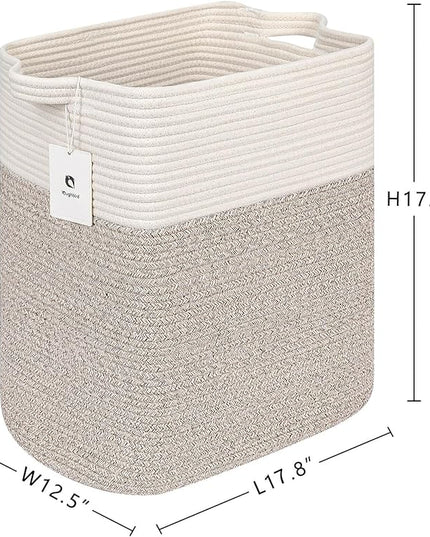 Extra Large Tall Basket Folding Bamboo Rectangle Handle Bins With Handle, Bathroom Dirty Clothes Basket, Bedroom, Toy, Pillows, Closet Organizer White Brown Collapsible Laundry Baskets - LeafyLoom