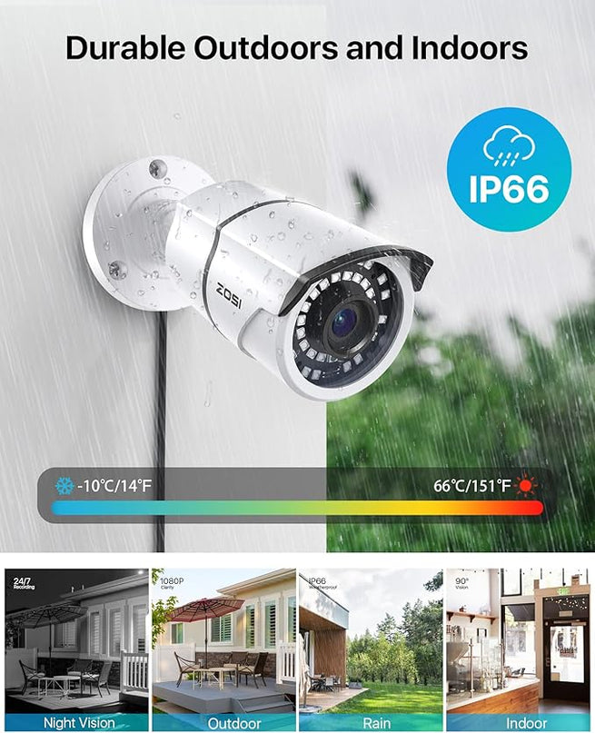 ZOSI 2MP 1080p Security Camera,4-in-1 TVI/CVI/AHD/CVBS Surveillance Bullet Camera Indoor Outdoor,Night Vision,Work for 960H,720P,1080P analog CCTV DVR ZOSI