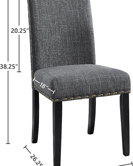 New Classic Furniture Crispin Dining Chair (Set of Six), 100% Polyester Granite Gray Fabric with Espresso Legs - LeafyLoom