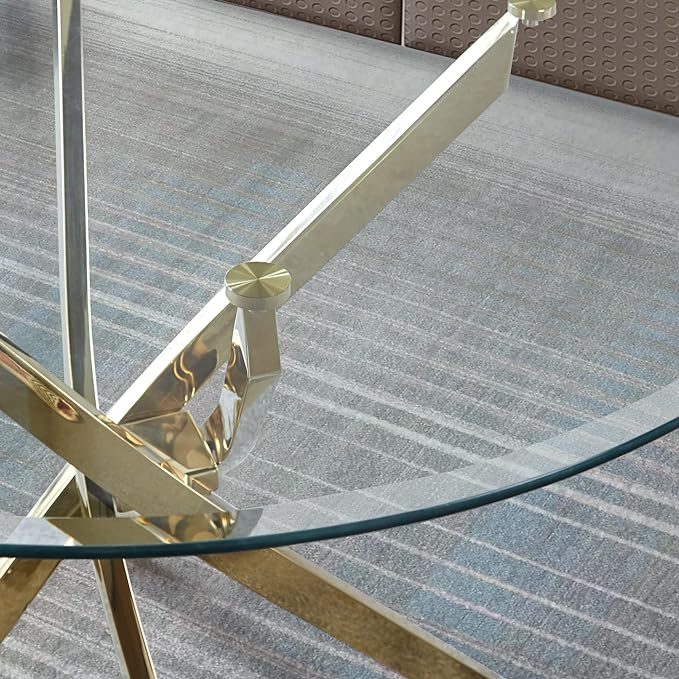 NicBex Modern Round Glass Dining Table Contemporary Round Clear Dining Tempered Glass Table with Gold Finish Stainless Steel Legs for Kitchen Dining Living Meeting Room Banquet Hall, Gold - LeafyLoom