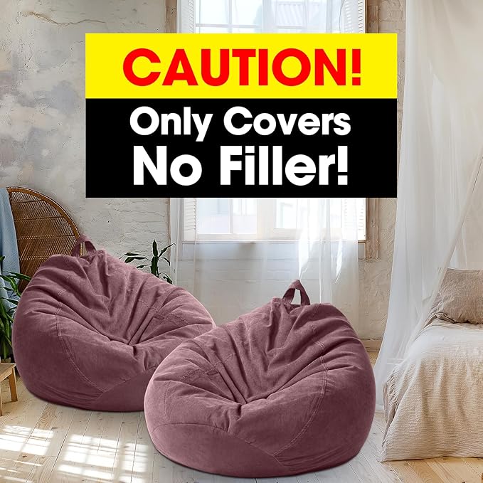2 Pcs Bean Bag Cover Stuffed Animal Storage Bean Bag Chair Cover Soft Corduroy Stuffed Animal Bean Bag Storage for Kids Adults Indoor Bedroom Organizing Plush Toys (Pink Purple,200l) - LeafyLoom