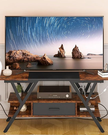 Yusong 65 inch LED TV Stand, Entertainment Center Gaming TV Table with Outlets, Up to 65" Media Console for Living Room, 29+DIY Dynamic RGB Modes, Rustic Brown and Black - LeafyLoom