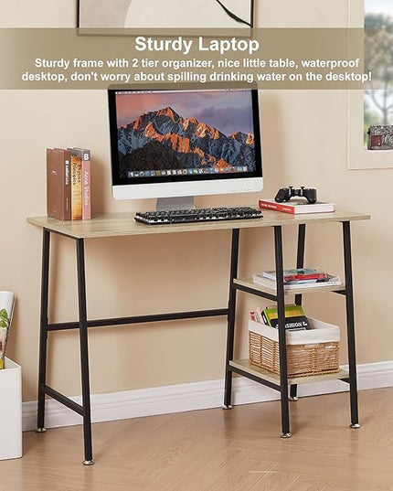 VECELO 43 Inch Computer Desk Writing Study Work Office Table Modern desk with shelves wooden desk for Home Bedroom,Oak Desk - LeafyLoom