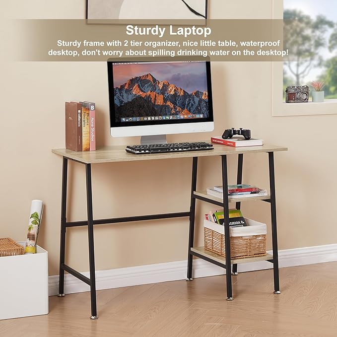 VECELO 43 Inch Computer, Writing Home Office Hutch Workstation with Shelf Storage Desk 43", New Oak - LeafyLoom