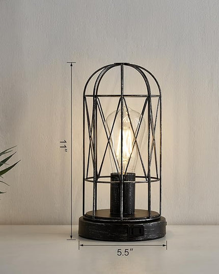 Small Touch Table Lamp Set of 2, 3 Way Dimmable Industrial Bedside Lamp with AC Outlet Rustic Steampunk Nightstand Lamp for Bedroom Living Room Office, LED Bulb Included - LeafyLoom