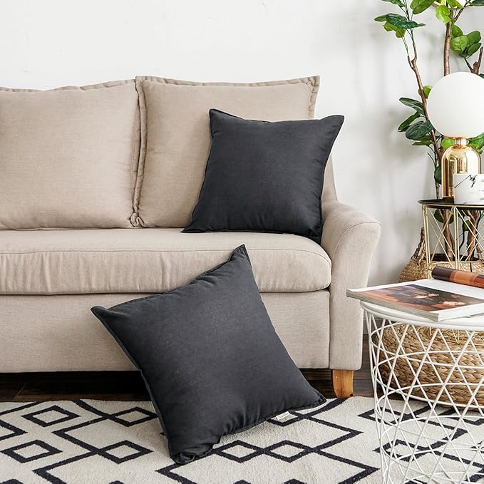 Jeanerlor Set of 2 20"x20" Pillowcase Dark Grey Cousion Cover Natural Cotton Linen with Unique Design to Embellish House/Study Room/Office/Students Dormitory 50 x 50cm - LeafyLoom