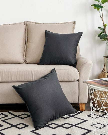 Jeanerlor Set of 2 Decorative Cotton Linen Couch Throw Pillow Case 26"x26" Sofa Pillow Durable Classy, Comfortable Cushion Cover for Living Room Car (65 x 65cm) Dark Grey - LeafyLoom