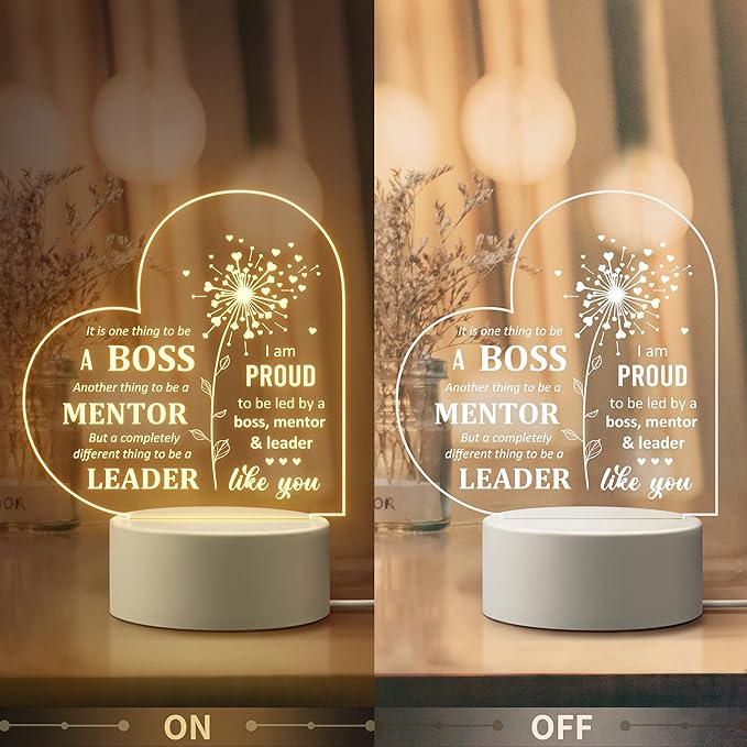 Boss Day Gifts, Boss Gifts for Women Men, Boss Lady Gifts for Women, Appreciation Night Lamp for Boss Day Birthday Christmas Going Away Farewell Congratulation Retirement, Best Boss Ever - LeafyLoom