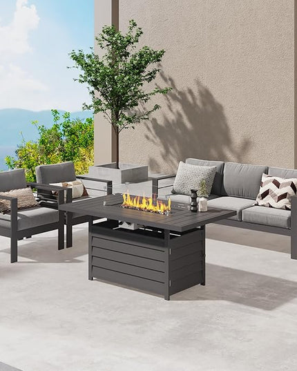 Wisteria Lane Aluminum Patio Furniture Set, 4 Pcs Metal Outdoor Furniture Set with CSA Certified 54in Propane Gas Fire Pit Table, Patio Conversation Set with 5in Olefin Cover Cushions, Dark Grey - LeafyLoom