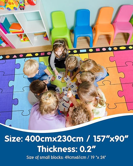 Booooom Jackson Classroom Rug Elementary LargePuzzle Classroom Carpet Seating Rug for School Preshool Kids Colorful Area Rug Educational Rug with Non-Slip Backing(Seats 24),13' x 7'5" - LeafyLoom