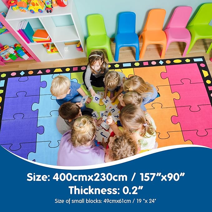 Booooom Jackson Classroom Rug Elementary LargePuzzle Classroom Carpet Seating Rug for School Preshool Kids Colorful Area Rug Educational Rug with Non-Slip Backing(Seats 24),13' x 7'5" - LeafyLoom