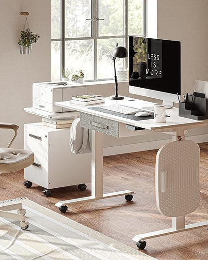 FEZIBO 48 x 24 Inches Standing Desk with Drawer, Adjustable Height Electric Stand up Desk with Storage, Sit Stand Home Office Desk, Ergonomic Computer Desk, White - LeafyLoom