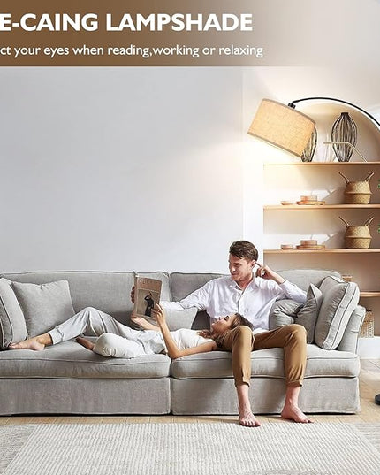 Arc Floor Lamps for Living Room, Modern Remote Control Standing Lamp with Stepless Dimmable, Black Tall Floor Lamp,Over Couch Arched Reading Light for Bedroom, Office(Bulb Included) - LeafyLoom
