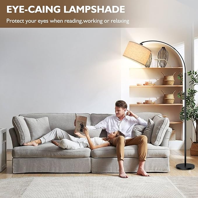 Arc Floor Lamps for Living Room, Modern Remote Control Standing Lamp with Stepless Dimmable, Black Tall Floor Lamp,Over Couch Arched Reading Light for Bedroom, Office(Bulb Included) - LeafyLoom