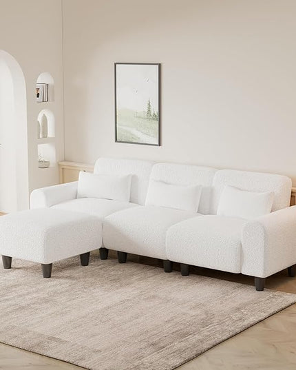 NicBex Sectional Couch Sofa with Lounge Chair Polyester Modern L Shaped Cloud Couch for Living Room Furniture Sets with Waist Pillows, Modular Sofa for Living Room, Bedroom, Apartment, 84.6" L, White - LeafyLoom