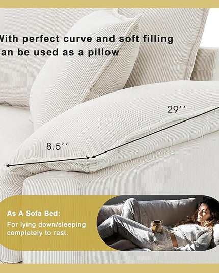 133" Corduroy 6 Seat Freely Combinable Sofa with Armrest Bags,U Shaped Indoor Solid Wood Sectional Couch w/Pillows,for Living Room,Bedroom,Apartment,Office,Lounges,Beige - LeafyLoom