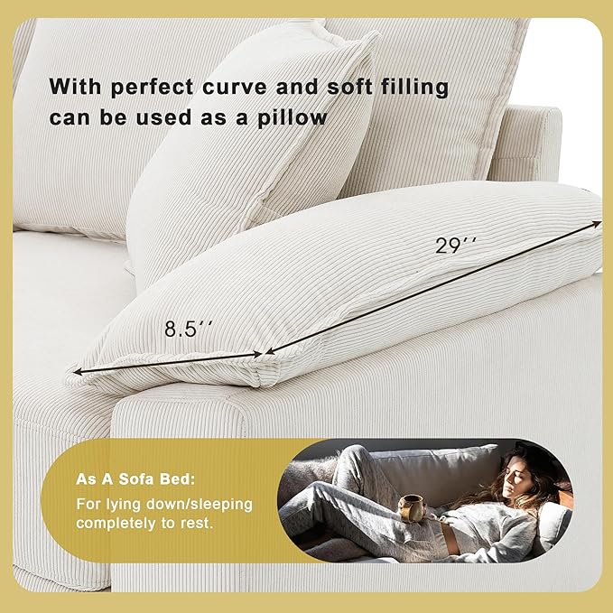 133" Corduroy 6 Seat Freely Combinable Sofa with Armrest Bags,U Shaped Indoor Solid Wood Sectional Couch w/Pillows,for Living Room,Bedroom,Apartment,Office,Lounges,Beige - LeafyLoom