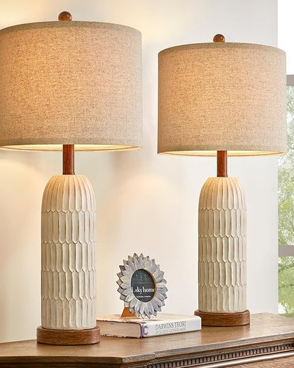 OYEARS 26.5" Table Lamp Set of 2 for Bedroom Living Room with USB A+C Charging Ports Modern Farmhouse Bedside End Lamps Rustic Nightstand Lamps,Brown - LeafyLoom