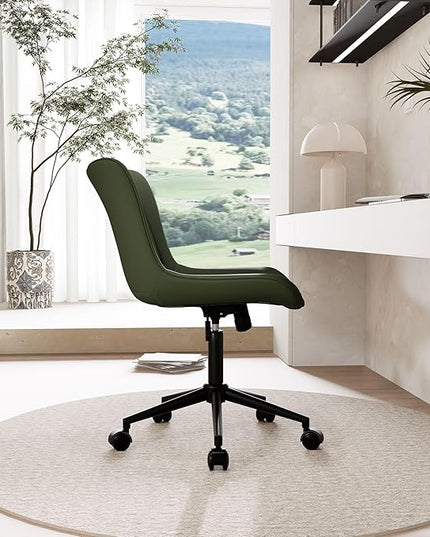 YOUNIKE Office Chair, Armless Desk Chair Computer Chair with Wheels, Modern Upholstered PU Leather Task Chair, Rolling Adjustable Swivel Home Office Desk Chair, Dark Green - LeafyLoom