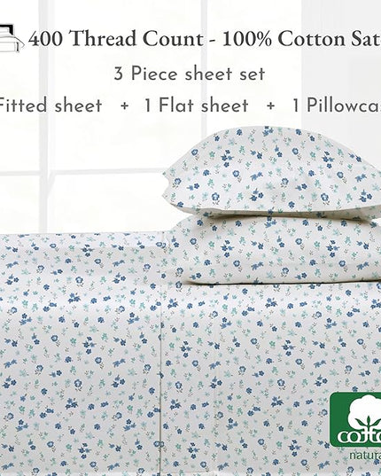 California Design Den Floral Sheets Pattern Twin-XL Sheet Set, Luxury 400 Thread Count 100% Cotton Sheets, (Blooming Meadows) - LeafyLoom