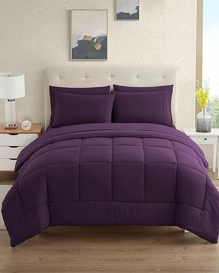Dorm Room Essentials College Bedding Comforter Set 5 Piece Twin XL Size Bed in a Bag for College Students Boys and Girls, Twin XL, Purple - LeafyLoom