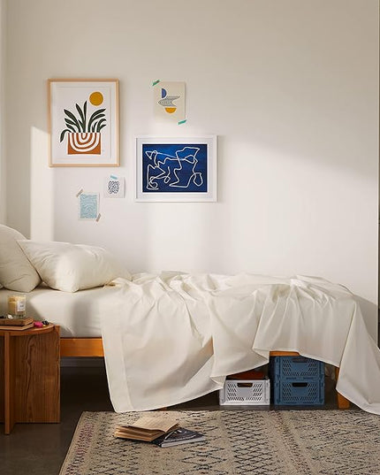 Brooklinen Luxury Sateen 4 Piece Sheet Set - 100% Cotton, Twin XL Size in Cream - 1 Fitted Sheet, 1 Flat Sheet, 2 Pillowcases | Best Luxury Sheets - LeafyLoom