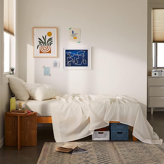 Brooklinen Luxury Sateen 4 Piece Sheet Set - 100% Cotton, Twin XL Size in Cream - 1 Fitted Sheet, 1 Flat Sheet, 2 Pillowcases | Best Luxury Sheets - LeafyLoom