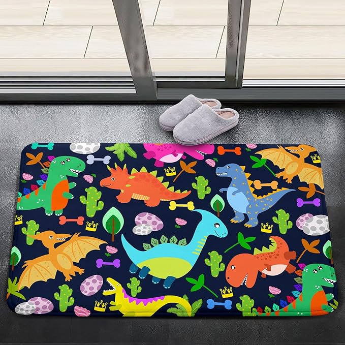 Dinosaur Rug for Boys Room Cartoon Dinosaur Area Rugs Kids Rug Dinosaur Rug Kids Play Rug Dinosaur Play Rug for Bedroom and Kidroom Playing Room,Dark Blue 2'×3' - LeafyLoom