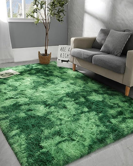 5x8 Large Area Rugs for Living Room, Super Soft Fluffy Modern Bedroom Rug, Tie-Dyed Green Indoor Shag Fuzzy Carpets for Girls Kids Nursery Room Home Decor - LeafyLoom