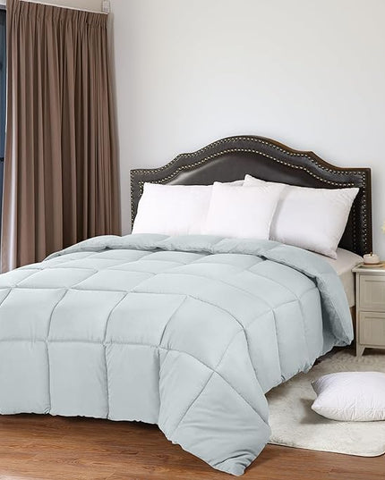 Utopia Bedding All Season 250 GSM Comforter - Plush Siliconized Fiberfill Comforters Queen Size - Box Stitched (Full/Queen, Light Gray) - LeafyLoom