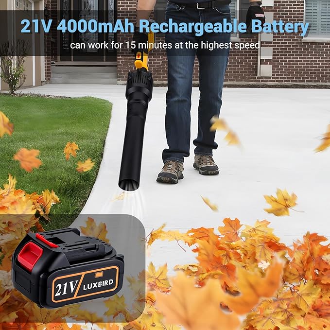 Leaf Blower Cordless with 2X 4.0Ah Batteries Powered, 150 MPH, 5 Variable Speed, Lightweight Electric Leaf Blower for Lawn Care, Snow, Gifts, Garage, Rooftop - LeafyLoom