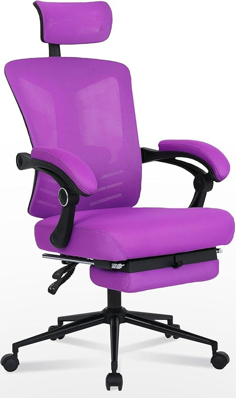 Vonesse Ergonomic Office Chair with Footrest High Back Computer Mesh Office Chairs with Footrest Big and Tall Office Chair Reclining Home Office Chair Desk Chair Purple - LeafyLoom