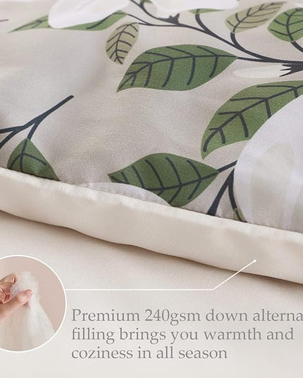 Whale Flotilla King Comforter Set, Soft Reversible Beige Bedding Comforter Set with Botanical Pattern, 1 Micoriber Printed Comforter and 2 Pillow Shams, 3 Pieces - LeafyLoom