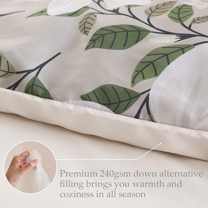 Whale Flotilla King Comforter Set, Soft Reversible Beige Bedding Comforter Set with Botanical Pattern, 1 Micoriber Printed Comforter and 2 Pillow Shams, 3 Pieces - LeafyLoom