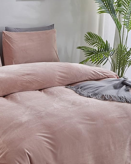 Wellboo Pink Velvet Comforter Sets Full Light Red Fluffy Bedding Comforters Full Size Women Girls Solid Pink Cute Flannel Quilts Aesthetic Pink Warm Winter Blankets Micromink Sherpa Fuzzy Plush Bed - LeafyLoom