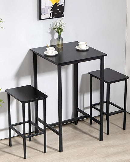 Finnhomy Bar Table, 23.6" Pub Table High Top Table, Square Bar Height Table, Counter Height Cocktail Table, Small Kitchen Table Set for 2, Breakfast for Kitchen, Living Room, Rustic Black - LeafyLoom