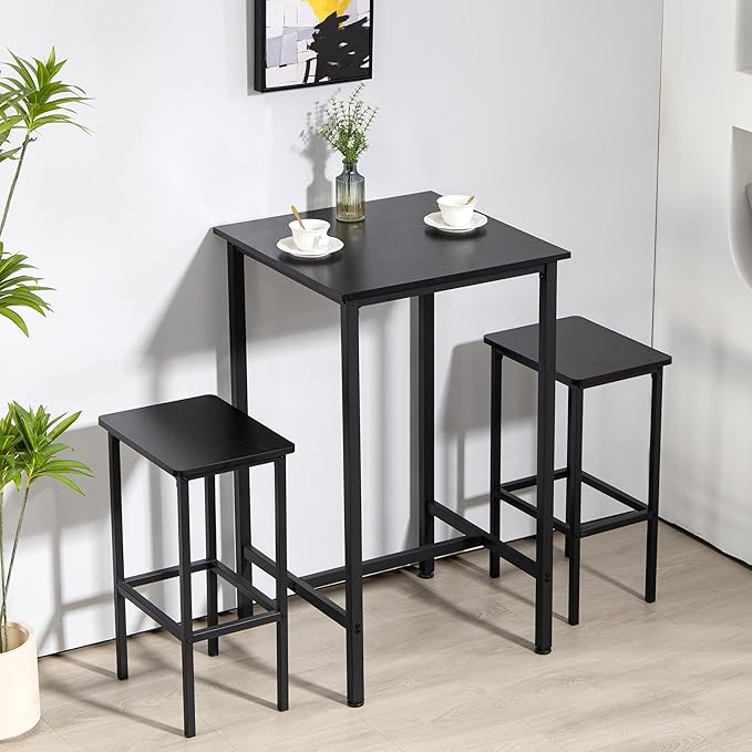 Finnhomy Bar Table, 23.6" Pub Table High Top Table, Square Bar Height Table, Counter Height Cocktail Table, Small Kitchen Table Set for 2, Breakfast for Kitchen, Living Room, Rustic Black - LeafyLoom