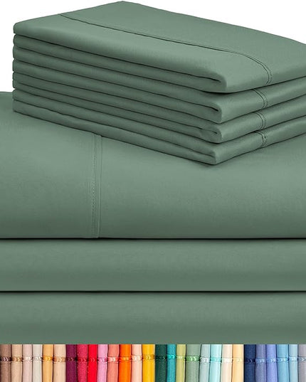 LuxClub 7 PC Split King Sheet Set, Breathable Luxury Bed Sheets, Deep Pockets 18" Eco Friendly Wrinkle Free Cooling Sheets Machine Washable Hotel Bedding Silky Soft - Tree Moss Green Split King - LeafyLoom