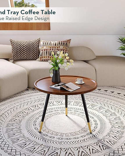 SAYGOER Round Coffee Table Small Modern Coffee Tables Rustic Farmhouse Center Table for Living Room Home Office Mid Century Accent Sofa Table Easy Assembly, Dark Brown - LeafyLoom
