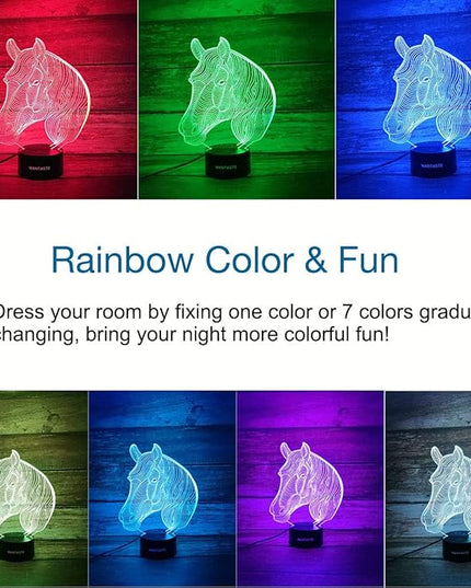 Horse 3D Lamp Gifts for Boys Girls Room, Night Light Toys Bedside Decor Gifts for Kids Baby, 7 Colors Changing Nightlight with Smart Control - LeafyLoom