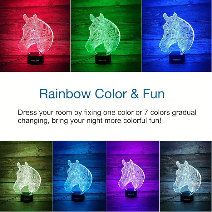 Horse 3D Lamp Gifts for Boys Girls Room, Night Light Toys Bedside Decor Gifts for Kids Baby, 7 Colors Changing Nightlight with Smart Control - LeafyLoom