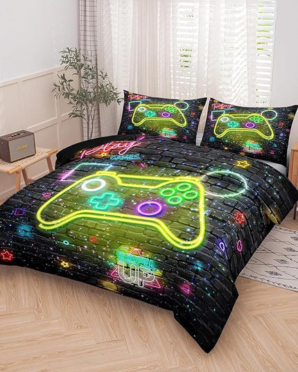 Twin Bedding Sets for Boys, Gamer Comforter Sets for Boys Teens, 3D Printed Gaming Console Soft Microfiber Bedding Sets, Twin Bed Comforter Set for Boys (1 Comforter +1 Pillowcases) - LeafyLoom