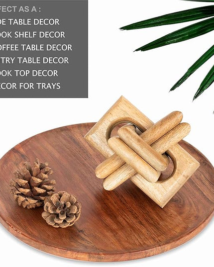 Wood Knot Decor Entry Table Boho Shelf Decor 6 Link Interlock Coffee Table Decor for Living Room and Modern Farmhouse Hand Crafted Natural Mango Wood Console Table Decor (Natural) - LeafyLoom