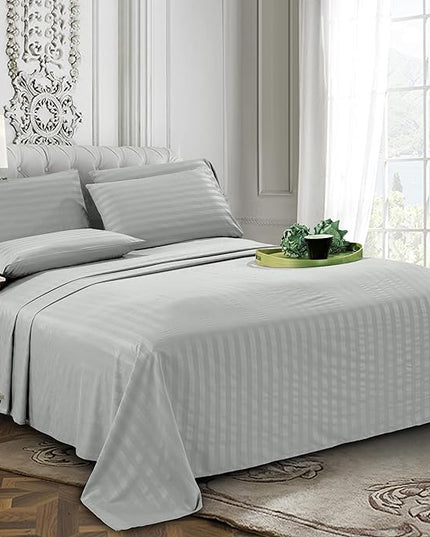 Elegant Comfort Softest and Coziest 6-Piece Sheet Set - 1500 Premium Hotel Quality Microfiber - Deep Pocket, Wrinkle Resistant 6-Piece Damask Stripe Bed Sheet Set, King, Silver - LeafyLoom